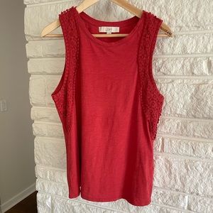 ✅LOFT Red Cotton Tank with Lace Detail
